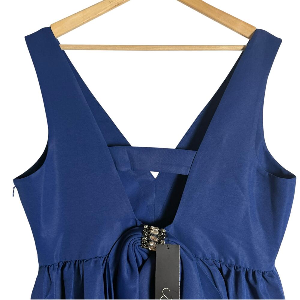 Sachin & Babi Katrina Midnight Blue Sleeveless V-Neck Bow Back Cocktail Gown 14 - Picture 9 of 14